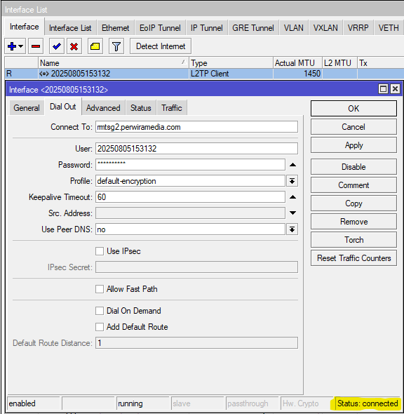 VPN Remote L2TP Interface Connected