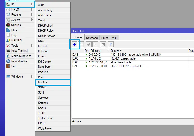 Konfigurasi IP Routes di Mikrotik