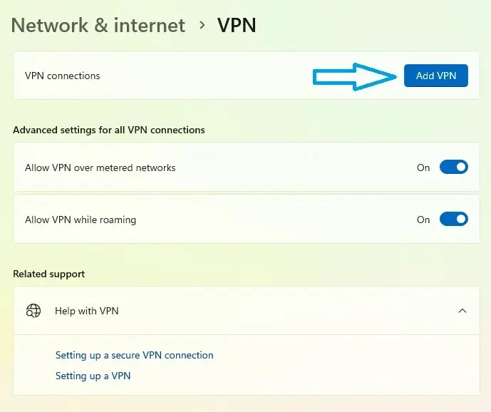 Menambahkan VPN di Settings