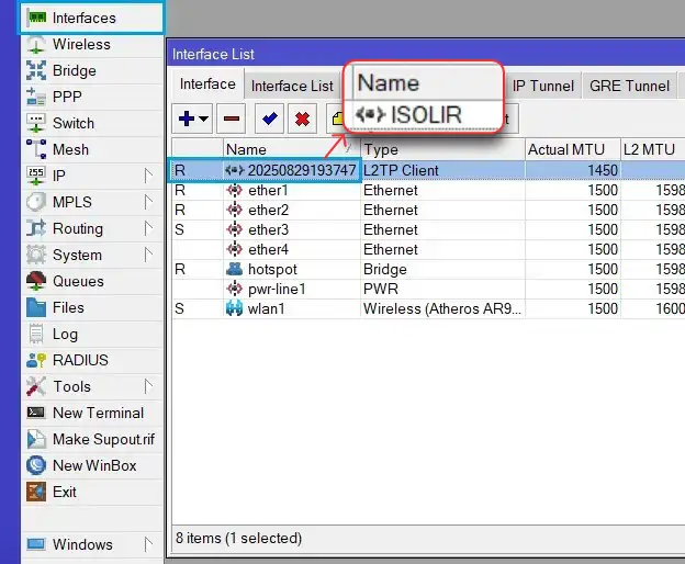Mengubah Nama Interface L2TP Client Menjadi ISOLIR di MikroTik