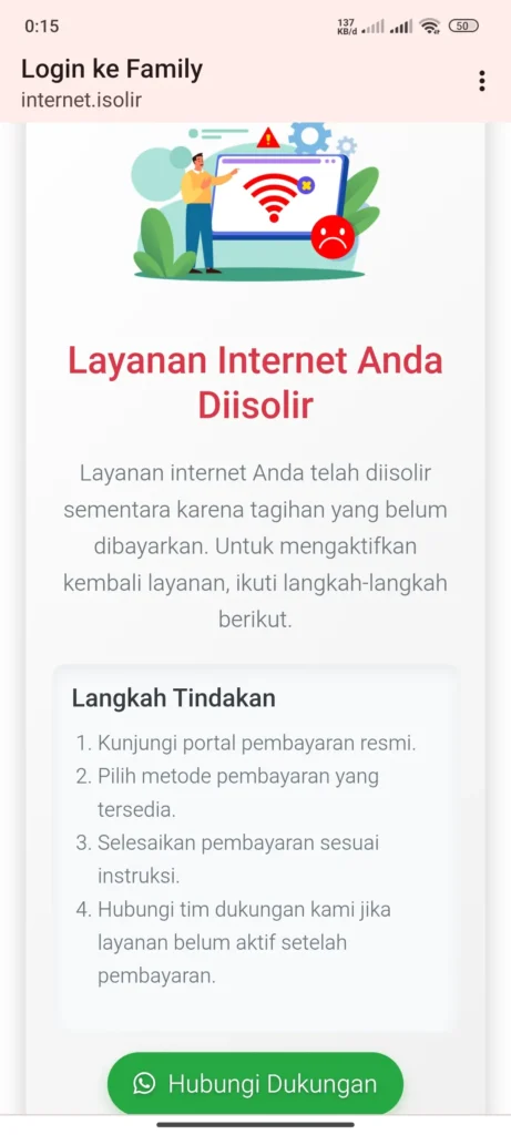 Page Isolir PerwiraMedia