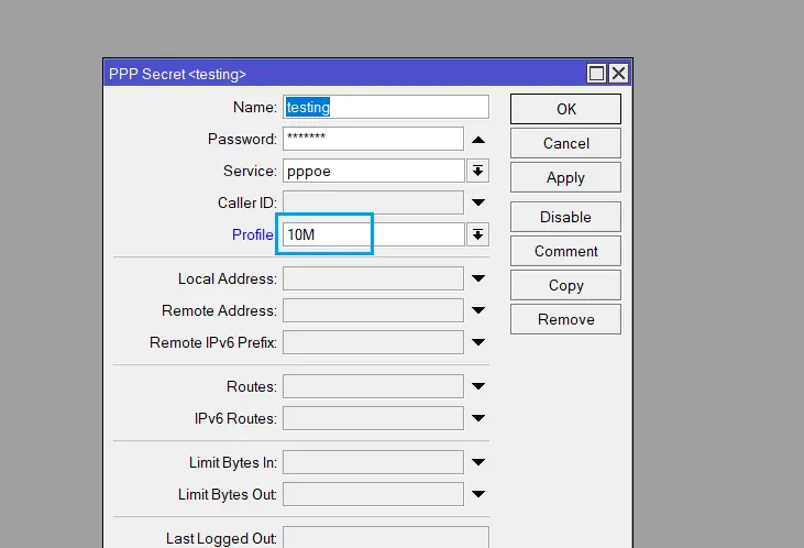Dial PPPOE Client Dengan Profille 10M