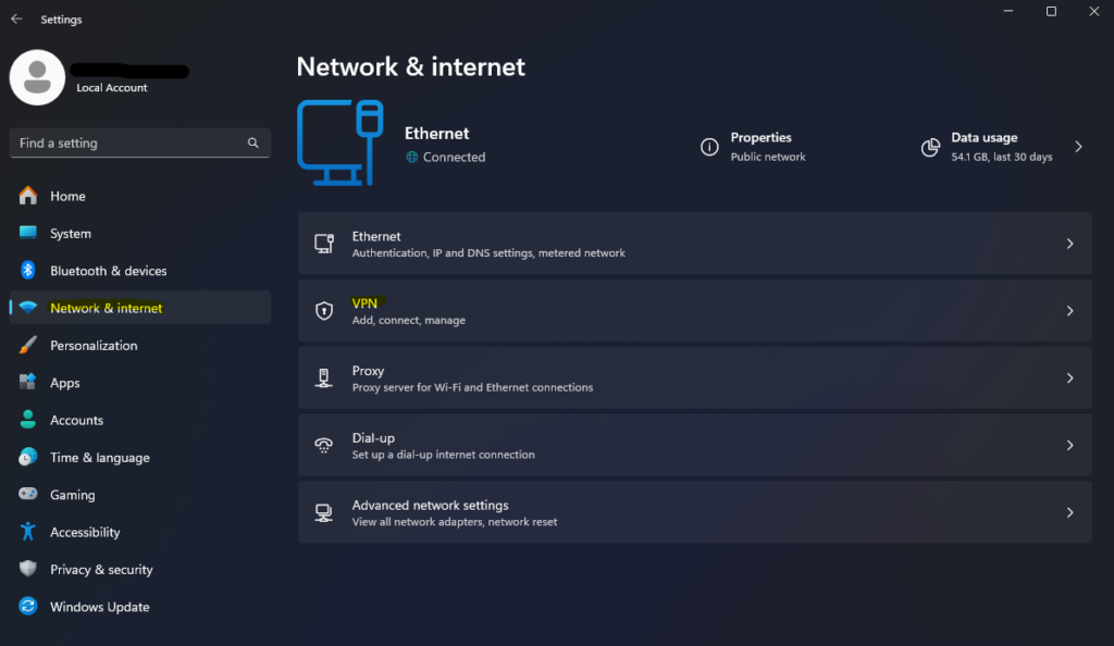 Network Setting VPN Windows