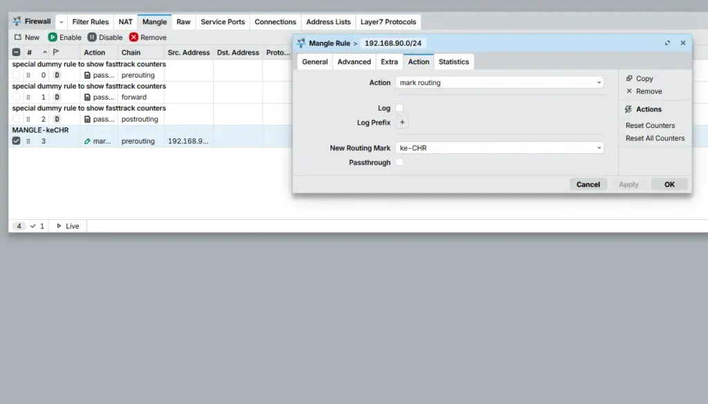 Action mangle di router MikroTik