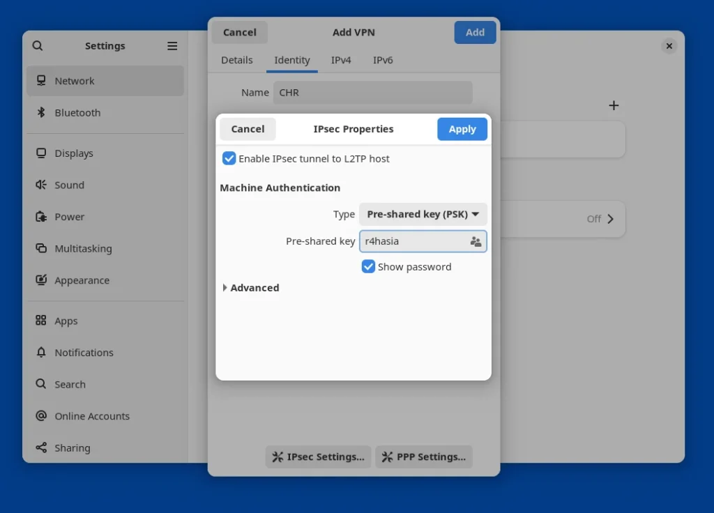 Setting IPsec untuk dial VPN L2TP di Linux
