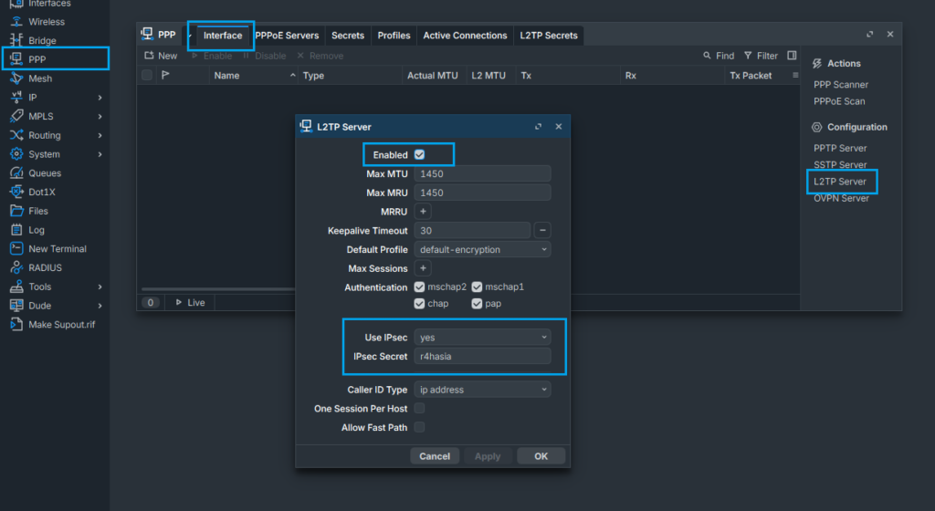 Mengaktifkan Service L2TP Server