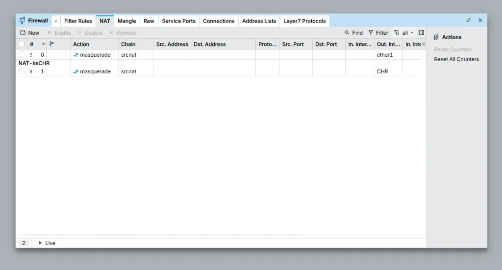 Setting NAT dengan out-interface tunnel CHR di MikroTik