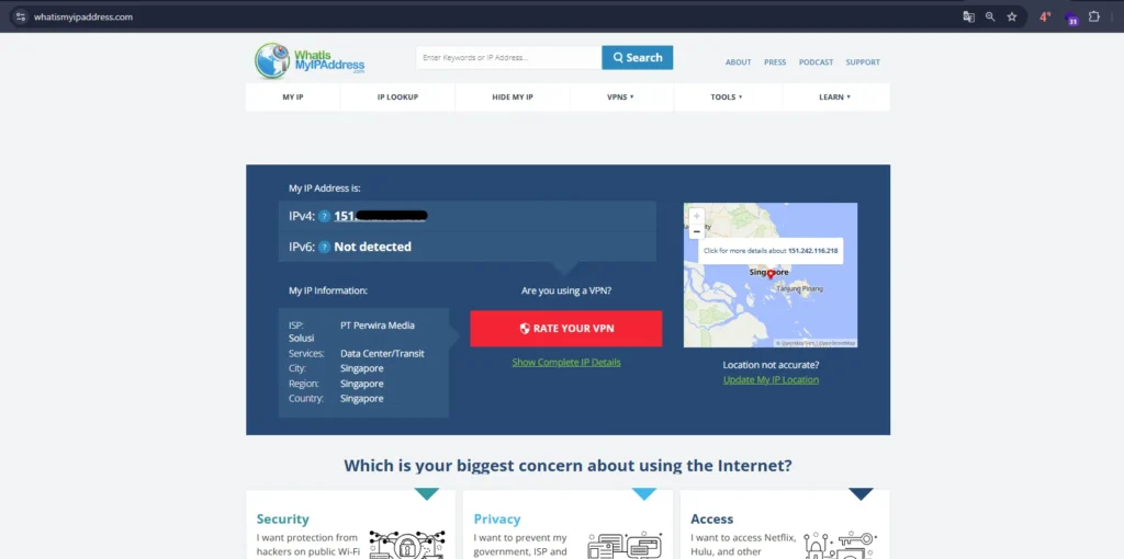 Verifikasi alamat IP setelah konfigurasi jaringan