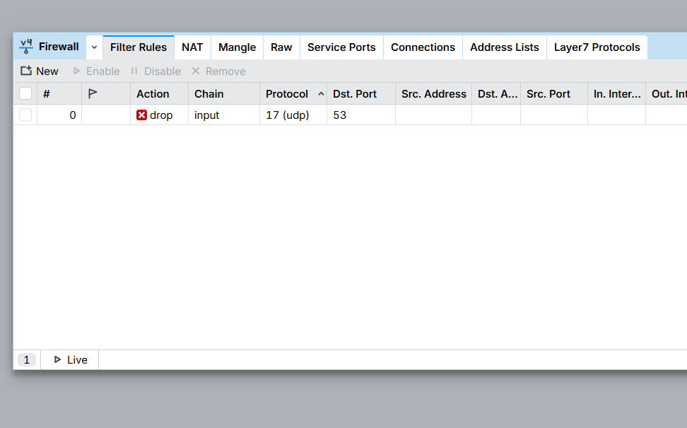 Firewall Filter Rule DNS Flooding